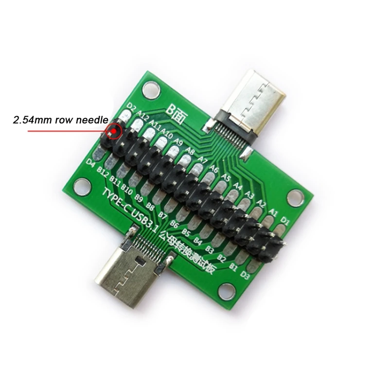 Male To Female Type C Test PCB Board Universal Board With USB 3.1 Port 20.6X36.2MM Test Board With Pins