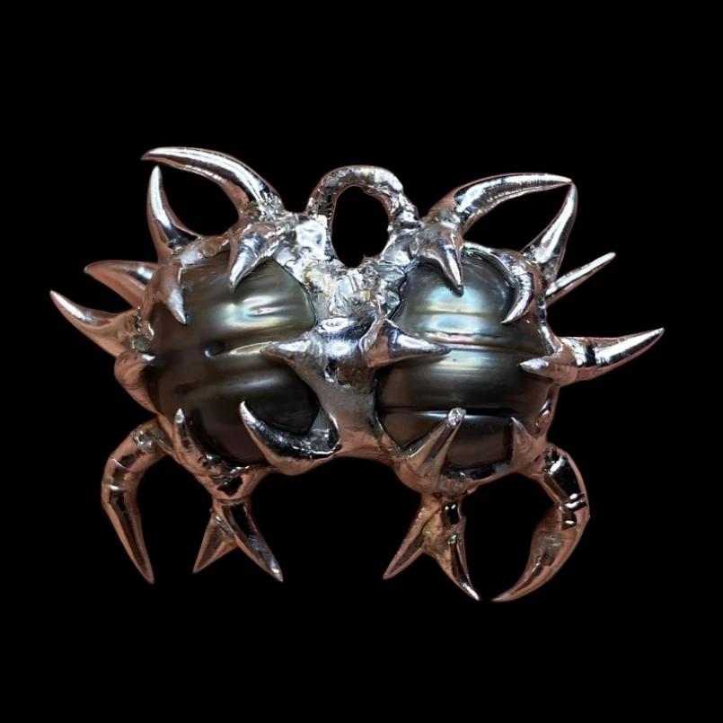2Pcs Freshwater Pearls Pearl Pendant Handmade Brutalist Y2k Soldered Spiky Free Form Bubble Claw Thorns Organic Claws Jewelry