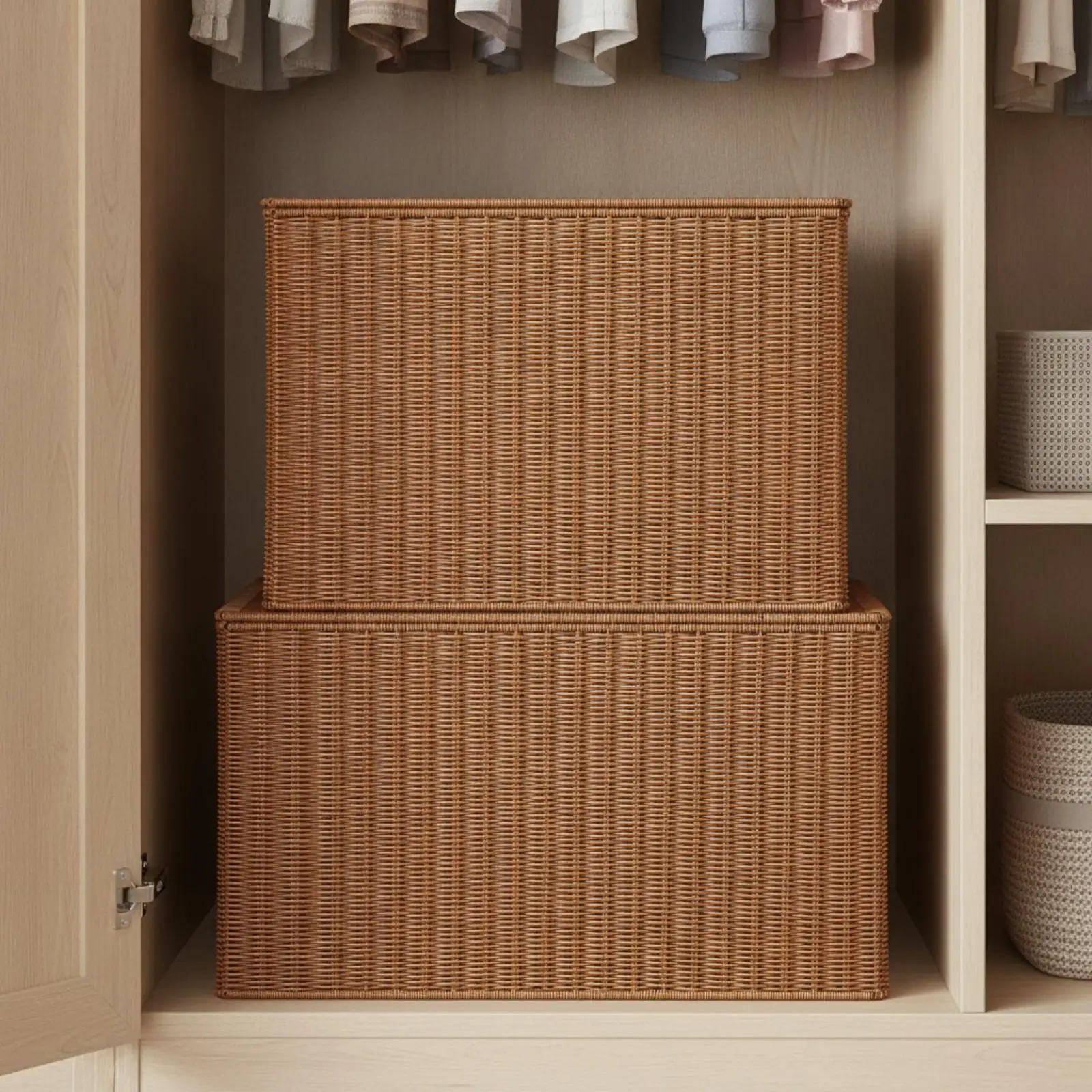Large Rectangular Storage Box with Matching Lid for Shelf Pantry and Bedroom Closet Use
