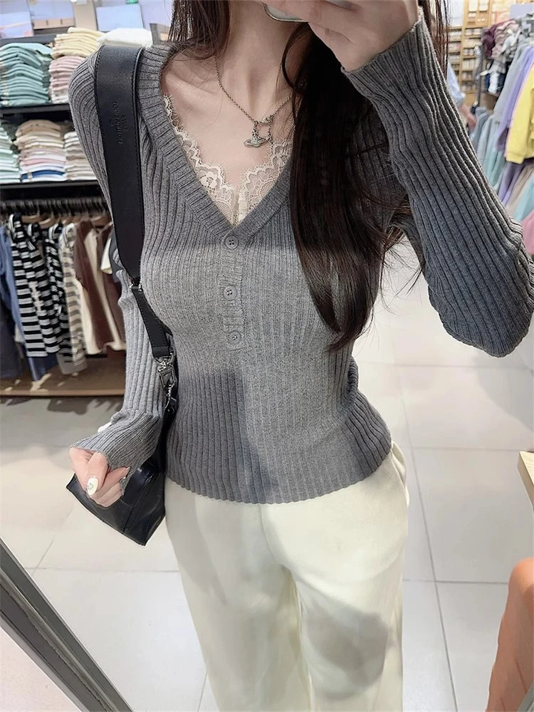 

Женский вязаный топ V-Ne Lotus Pink, облегающий низкий многослойный внутренний топ на весну и осень