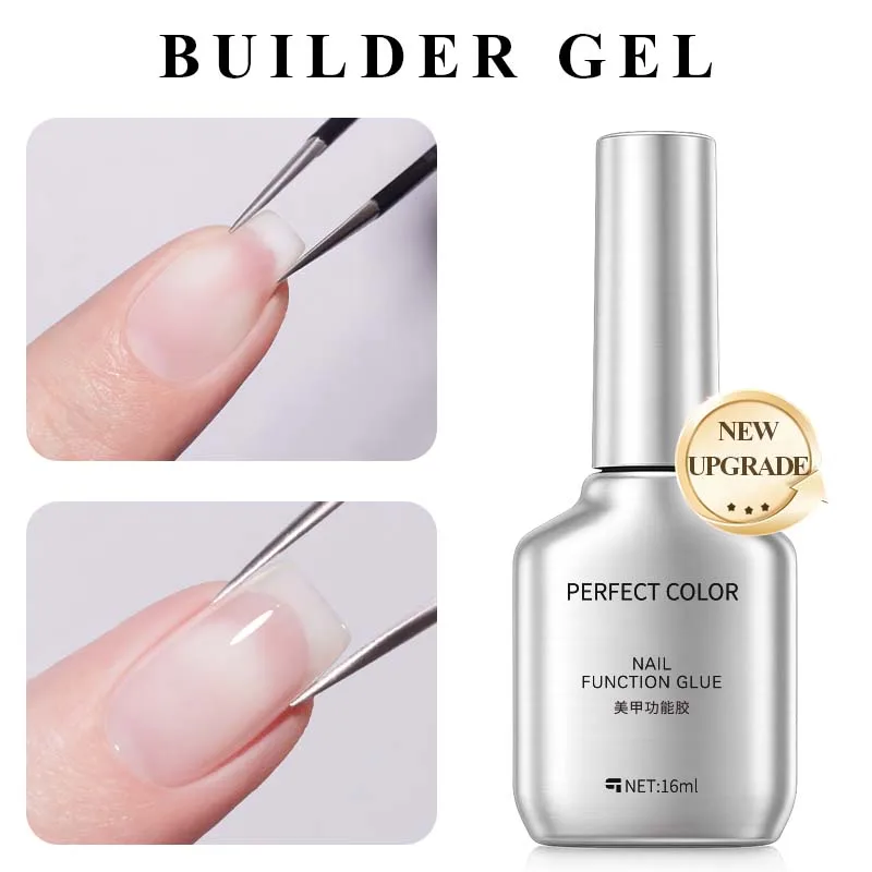 PERFECT COLOR Builder Gel 16ml, 2-in-1 Stärkendes Selbstnivellierendes Gel, Verleiht Dicke & Schützt Dünne Schwache Nägel, UV-LED-Härtung