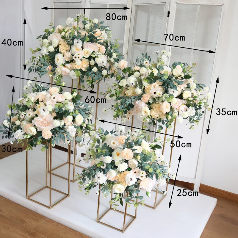 Imagem -05 - Personalizado de Luxo Rosa Vegetação Flor Artificial Bola Mesa Casamento Peças Centrais Flor Geométrica Prateleira Suporte Festa Palco Adereços