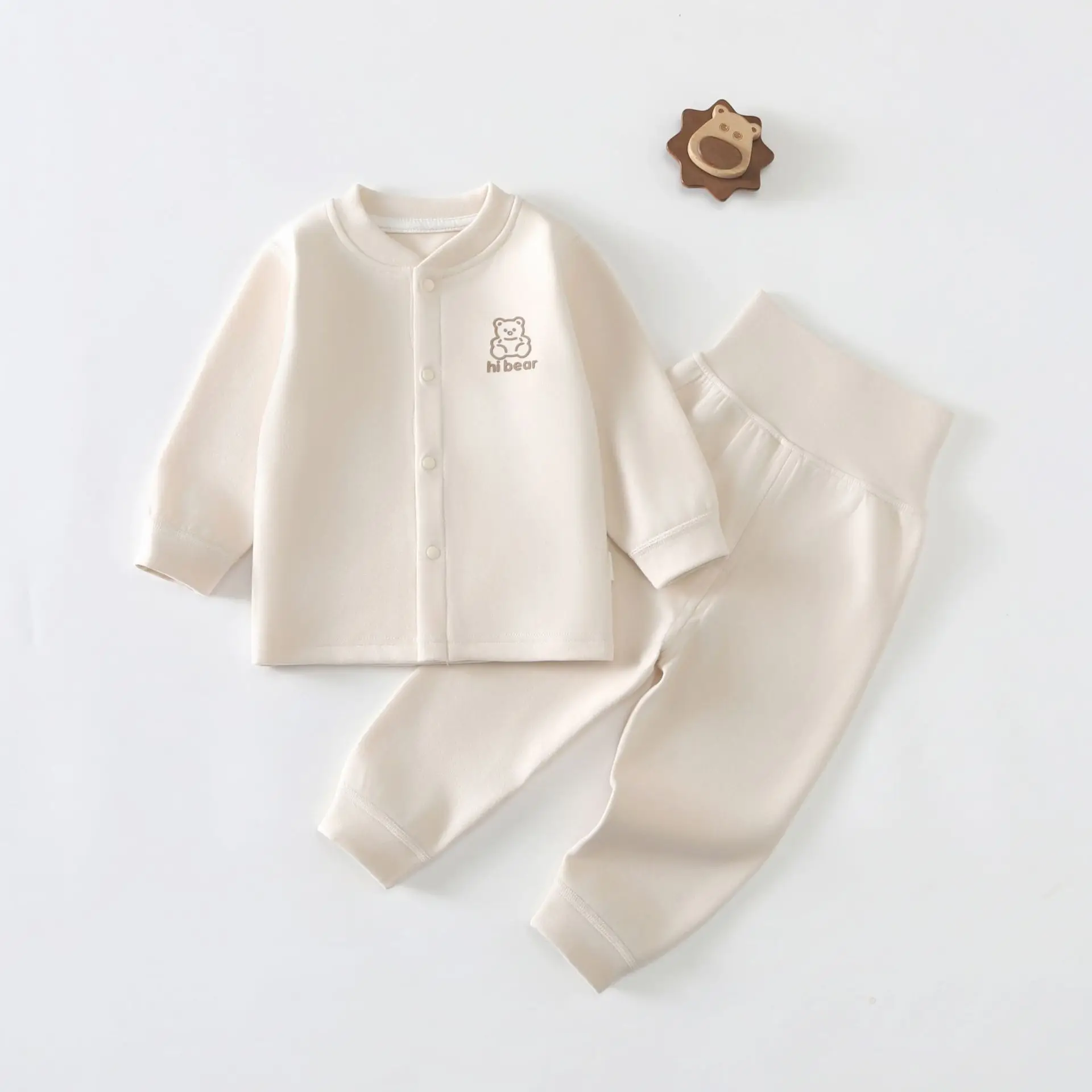 Autumn Winter Kid's Underwear Set Warm Thick Solid Top Bear Print +Solid Pants Child's Clothing for 0-3Y Boys and Girls Outwear