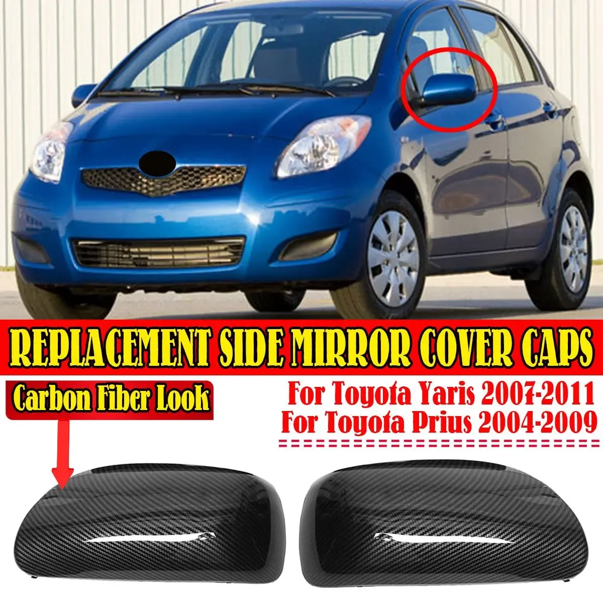 2X Car Rear View Mirror Cover Cap Replacement For Toyota Yaris 2007-2011 Prius 2004-2009 Rearview Mirror Cover Shell Case Trim