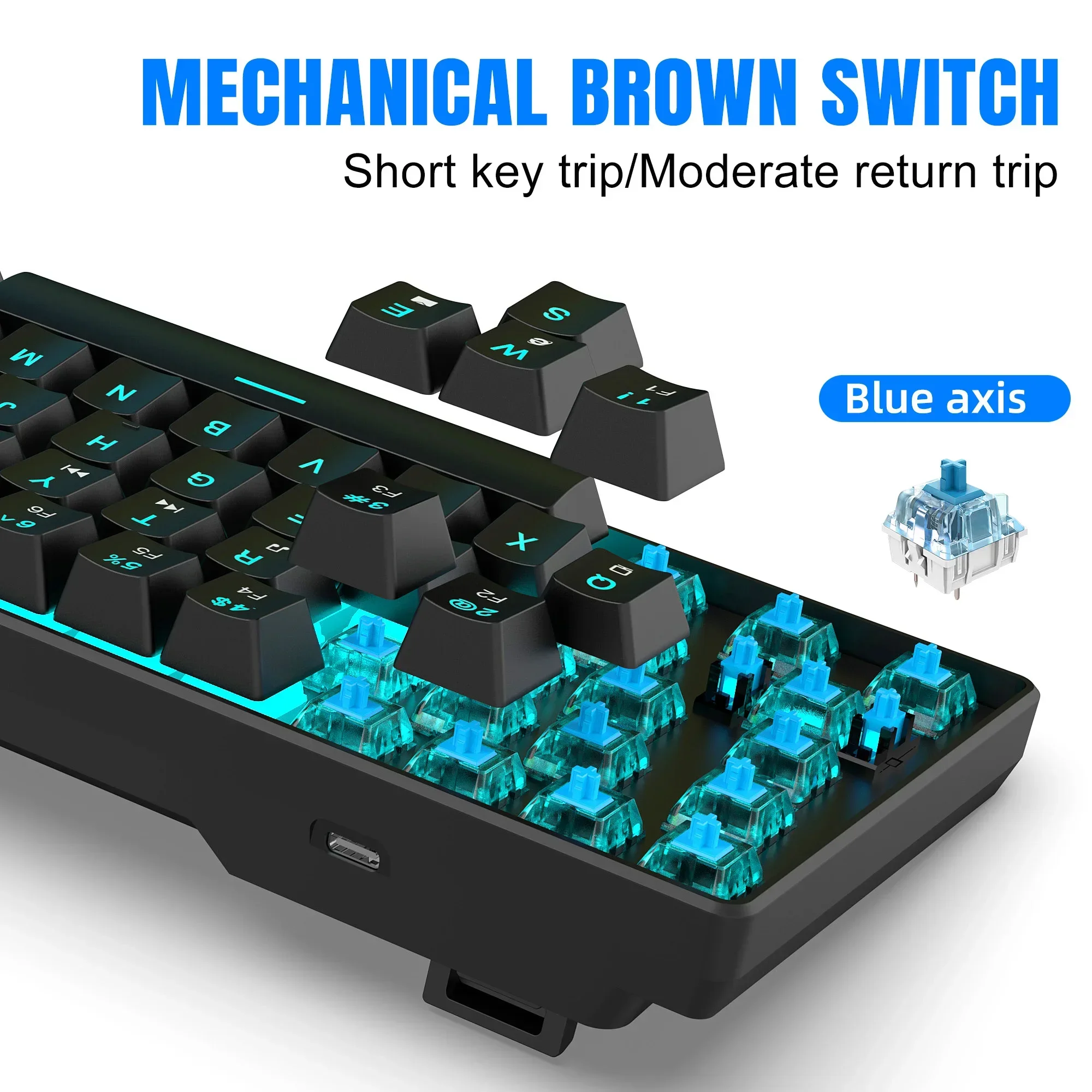 65% Mini Mechanical Gaming Keyboard Hot-Swappable Blue/Red Switches ABS Double-Shot Keycaps Multi-Color Lighting Modes