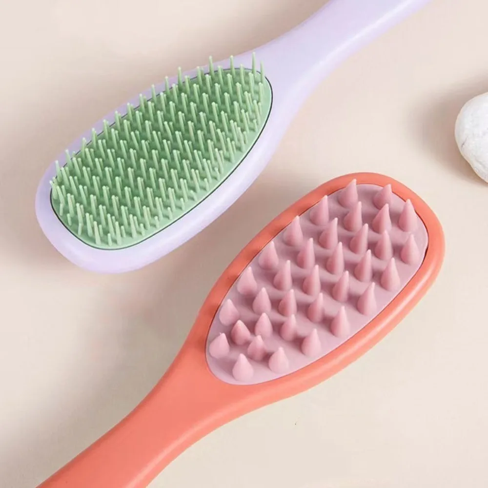 Double-sided 2-in-1 Comb Hair Massager Double Toothed Scalp Massage Brush Hair Care Long Handle Silicone Shampoo Brush
