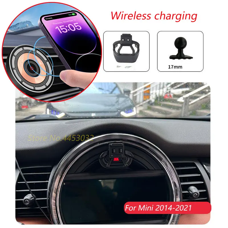 For BMW Mini Cooper JCW F54 F56 F57 F60 2014-2021 15W Car Wireless Charger Phone Holder Rotatable Magnetic Bracket Accessories