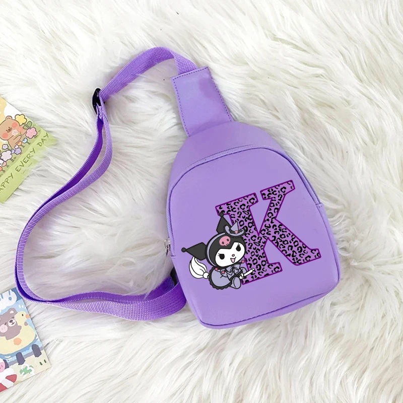 Kuromi Shoulder Bags Girls New Kawaii Letter A-Z Crossbody Bag Kids Outdoor Sport Chest Pack Children Travel Pouch Birthday Gift