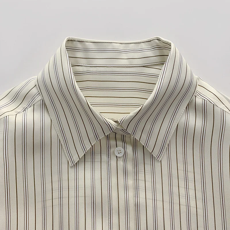 Withered Minimally Striped Silk Shirt, Loose Hanging, Shimmering, With A Falling Shoulder Feel Blouses Women's Clothes Shirts