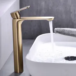 Badarmaturen, hoher Waschtischmischer, Waschbecken, hoher Wasserhahn, Gourmet-Waschtischarmaturen, Wasserhahn, heiß, kalt, Armaturen, Kran, Messing, Schwarzgold