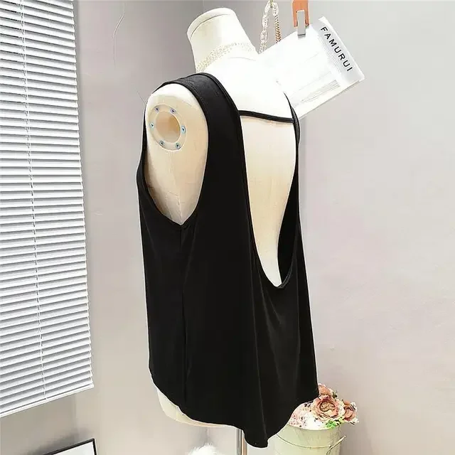 ملابس علوية كبيرة الحجم للسيدات بدون أكمام مثيرة بدون ظهر كاميس موضة الصيف السوداء تي شيرت Y2k سترات هاراجوكو 2025 Ropa Mujer #5