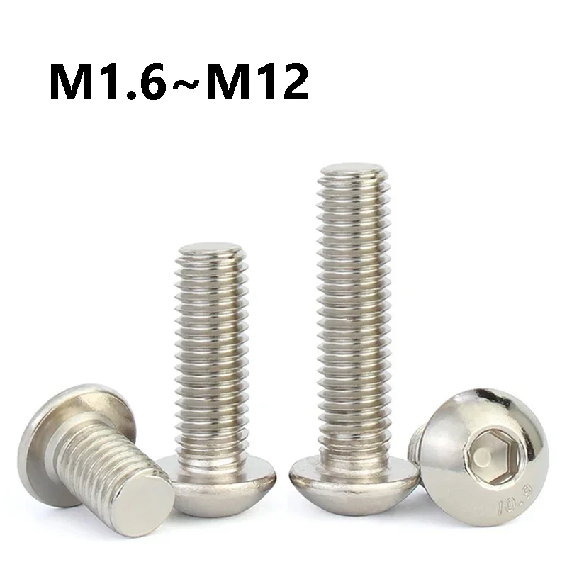 1~50Pcs Carbon Steel Hex Socket Round Pan Mushroom Head Screw M1.6 M2 M2.5 M3 M4 M5 M6 M8 M10 M12 Allen Machine Metal Screws