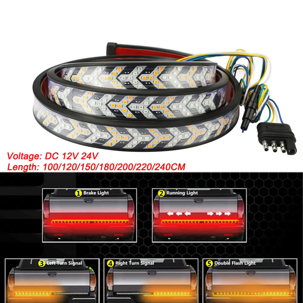 12V 24V Car Brake Turn Signal Trunk Flexible LED Strip Light Tail Reverse Light For Jeep Cargo Pickup SUV LED Tail light