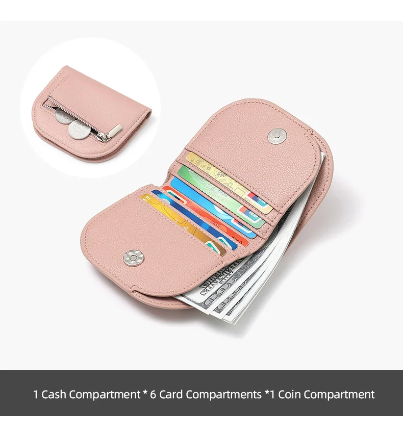 Ladies Short Wallet Litchi Pattern Original round Polka Dot Simple Elegance Foldable Large Capacity Coin Purse