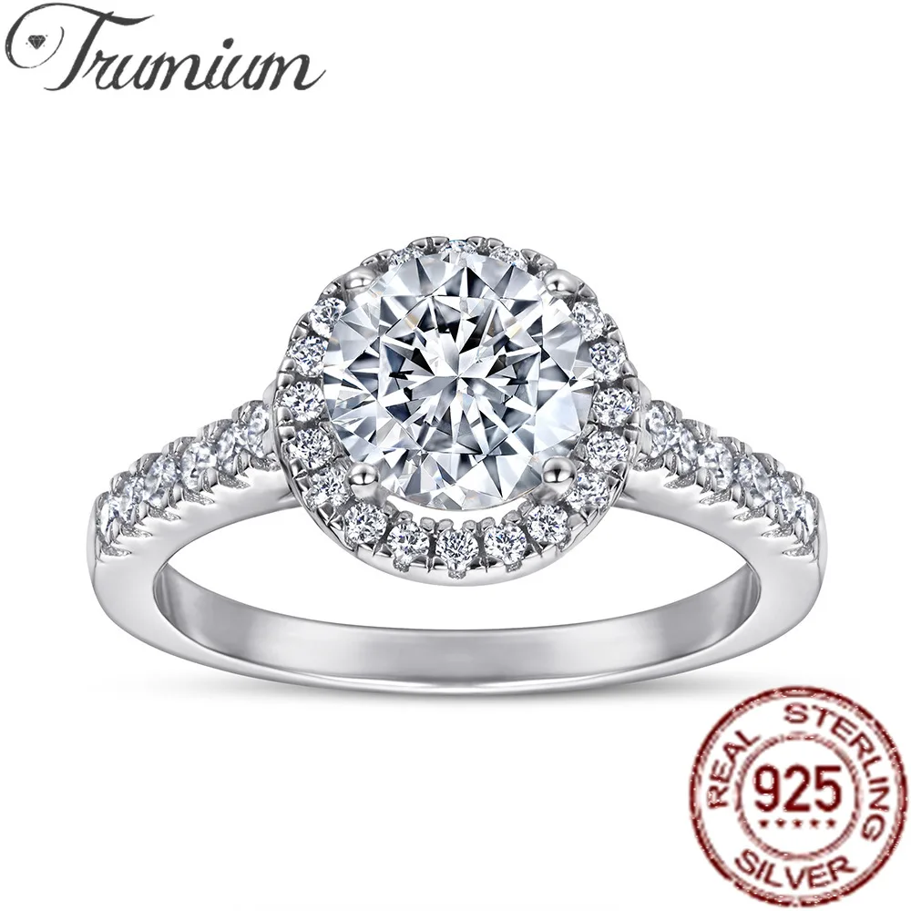 

Trumium 1.2CT Real S925 Sterling Silver Wedding Rings For Women 5A Zirconia Engagement Bands Bridal Fine Jewelry Gift