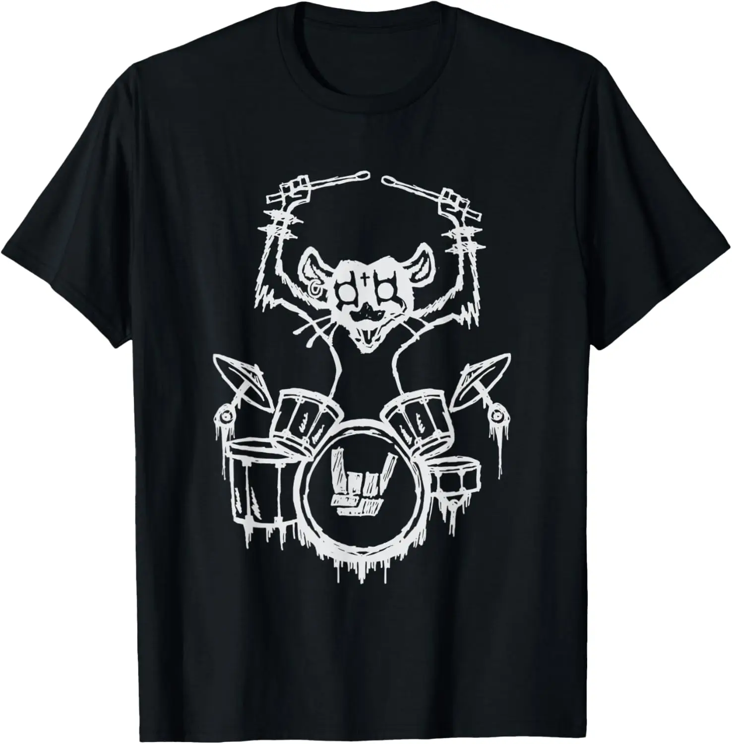 

Heavy Metal Headbanger Gift Drummer Possum Playing Drums T-Shirt