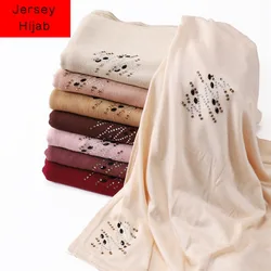 Premium Rhinestone Muslim Women Jersey Hijab Musulman Scarves Soft Good Stitching Scarf Islamic Shawls Wraps Turban