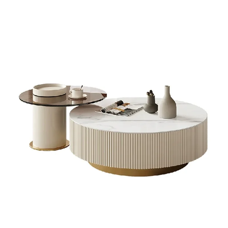 

Light luxury, rock slab coffee table TV cabinet combination, creative, large and small apartment, living room, round coffee tabl