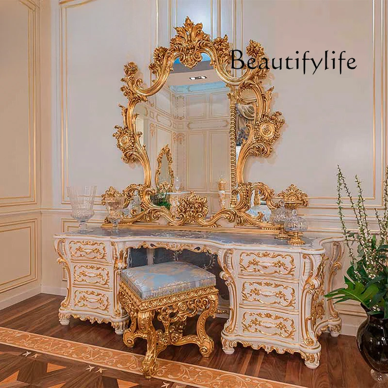 European solid wood dresser carved makeup table bedroom palace luxury princess storage table furniture