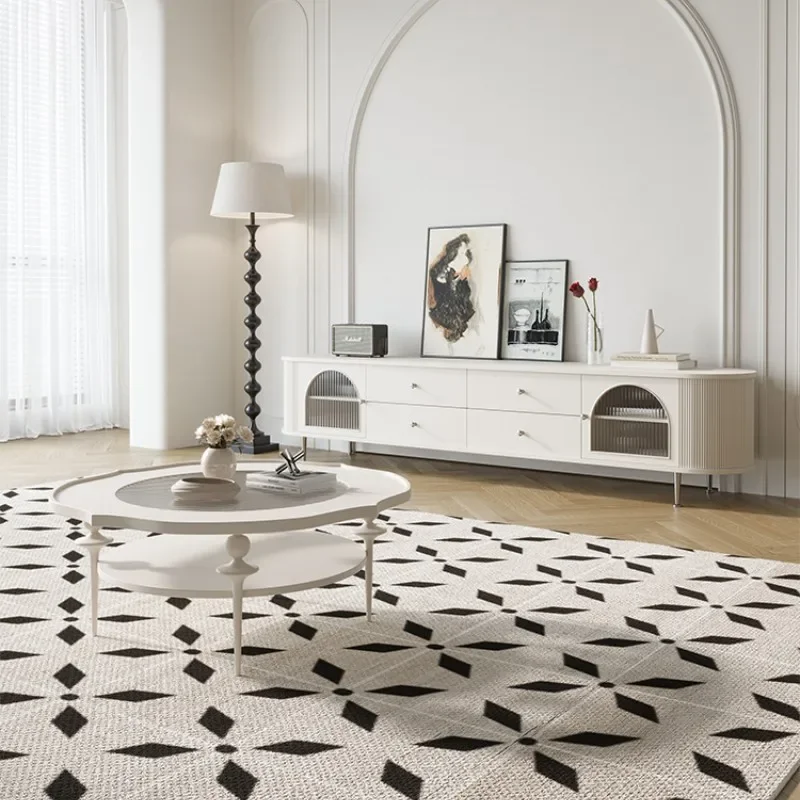 Combinaison de table basse de meuble TV rétro français en bois massif, salon moderne et simple, lumière de luxe, Internet noir et blanc