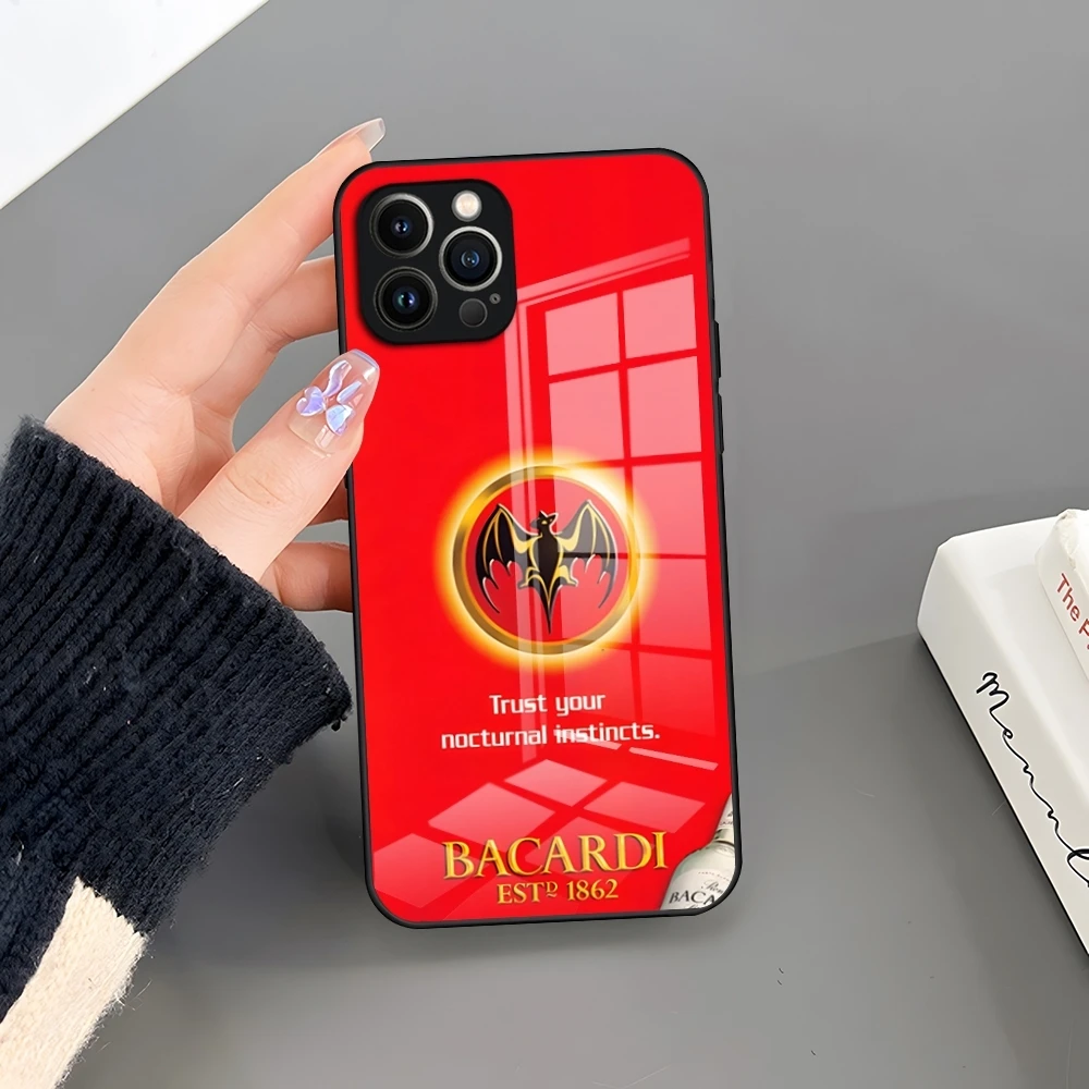 حافظة هاتف Bacardi Rum Vampire Bat من الزجاج المقسى لهاتف آيفون 16 Pro 15 Pro Max 14 13 12 11 X XR XS Max 8 7 Plus SE #5