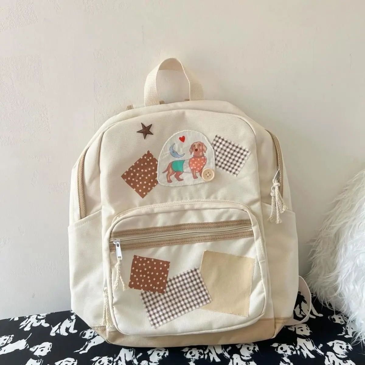 Cute Puppy Backpack Large Capacity Storage Bag Student Schoolbag Backpack Nylon Splicing Kawaii Dog Travel Backpacks