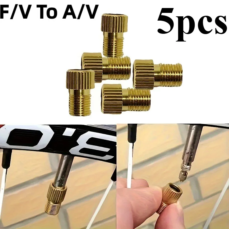 

5 шт., набор адаптеров для велосипедного клапана Presta в Schrader, медный конвертер для велосипедного клапана F/V в A/V, адаптер для клапана MTB, аксессуары для велосипеда