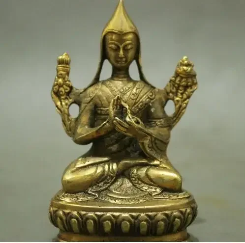 Tibetan Buddhism Brass Lotus Je Tsongkhapa Tsong-kha-pa Buddha Statue FiguriNE