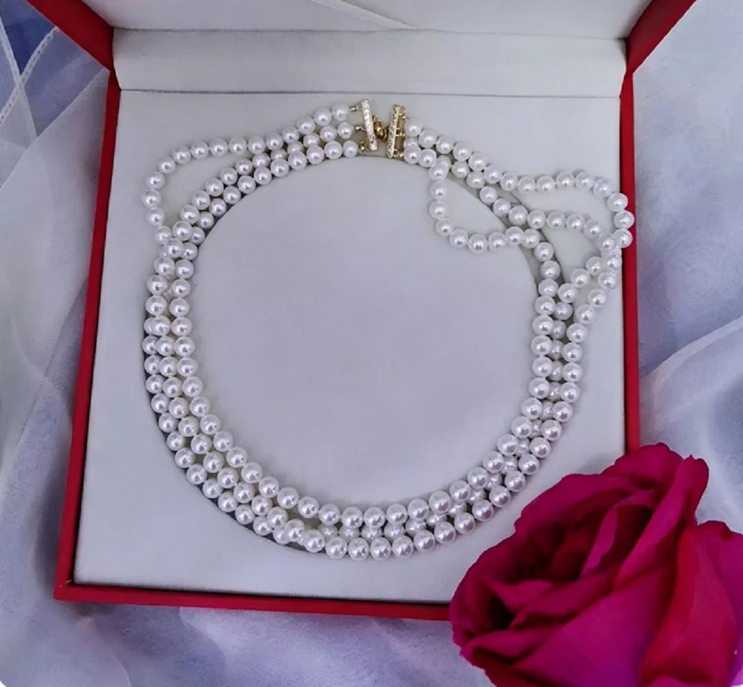 New 3-Loop Pearl Necklace AAAA6-7mm /7-8mm Natural Pearl Necklace 925s