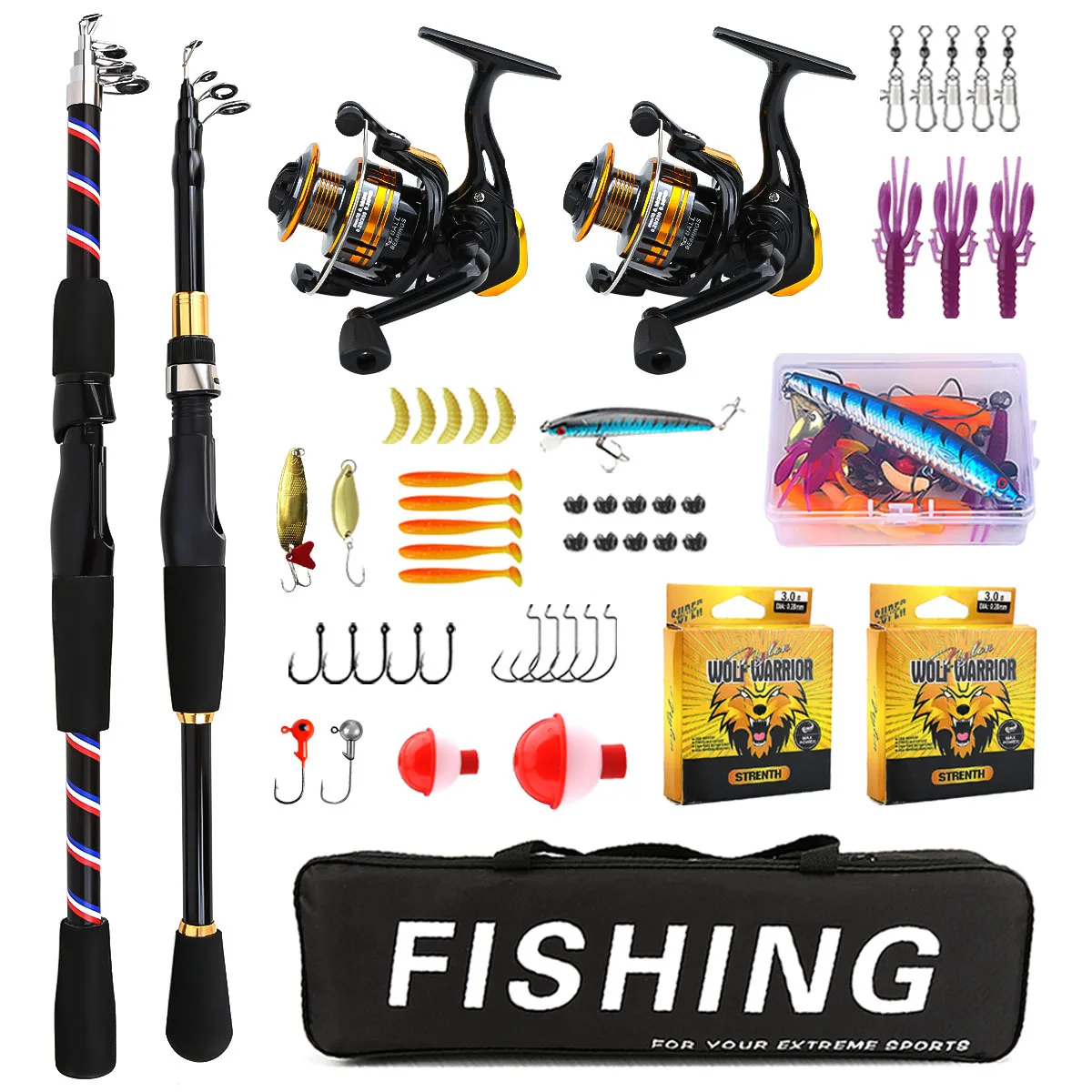 Full Metal Spool Metal Spinning Fishing Reel Long Distance Casting Sea Fishing Wheel,Complete Double Fish Rod Combo Tackle Kit