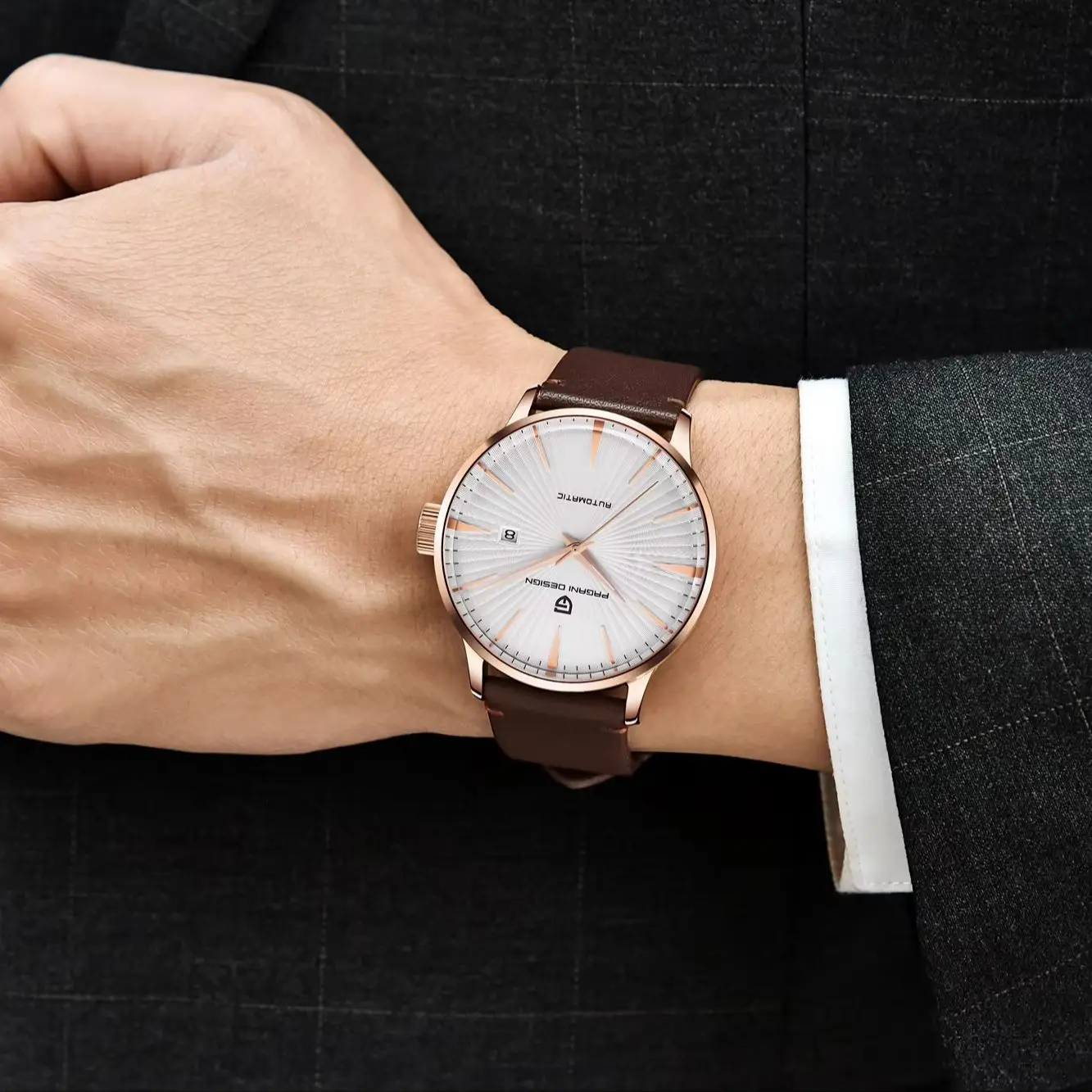 PAGANI DESIGN Minimalist Low-Key Luxury Men Mechanical Watch Elegant Premium Leather Strap Hardlex Calendar 30m Waterproof Watch view 4