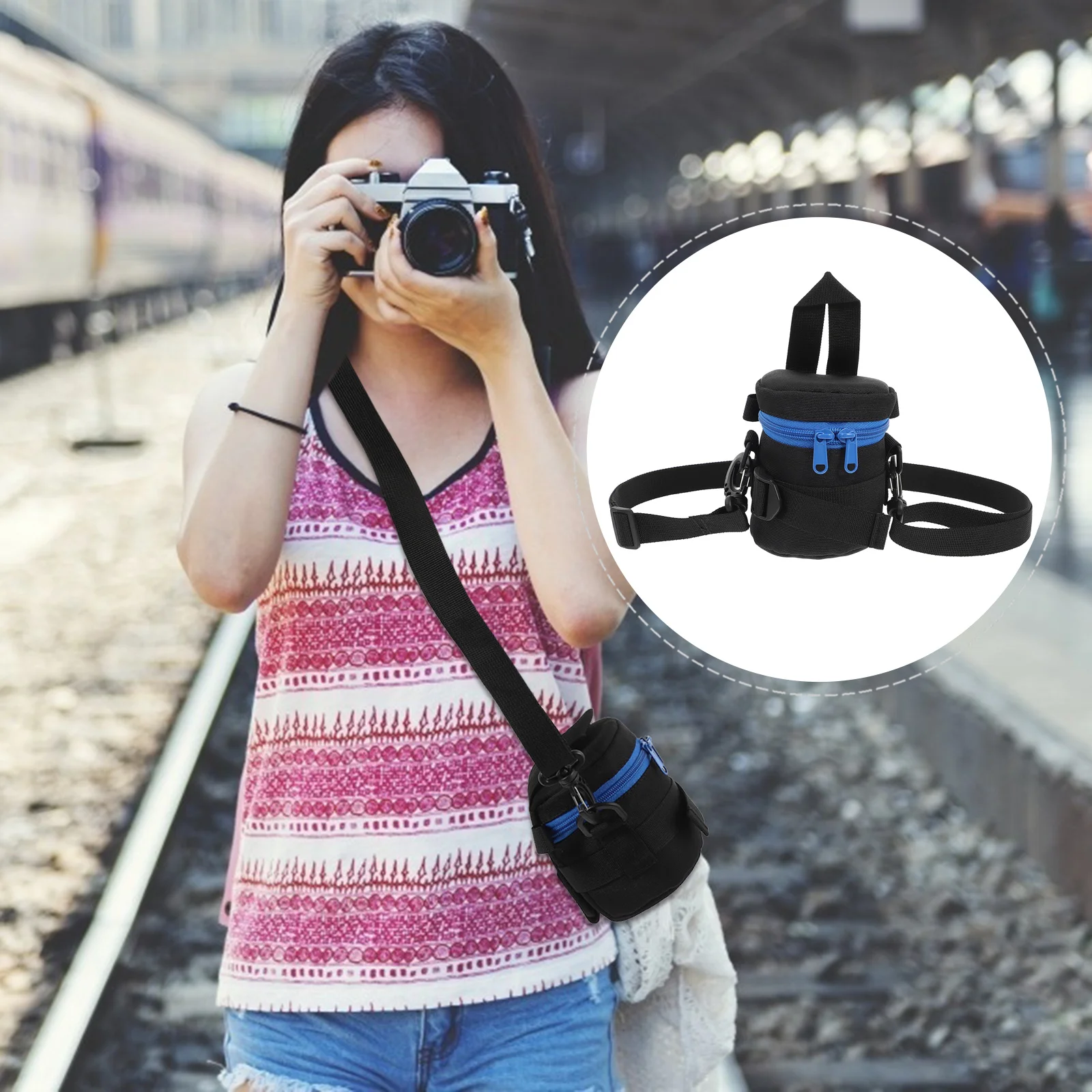 

1Pcs Shockproof Waterproof Lens Pouch Polyester Protective Bag Compact Portable Adjustable Belt Camera Lens Case for Photography