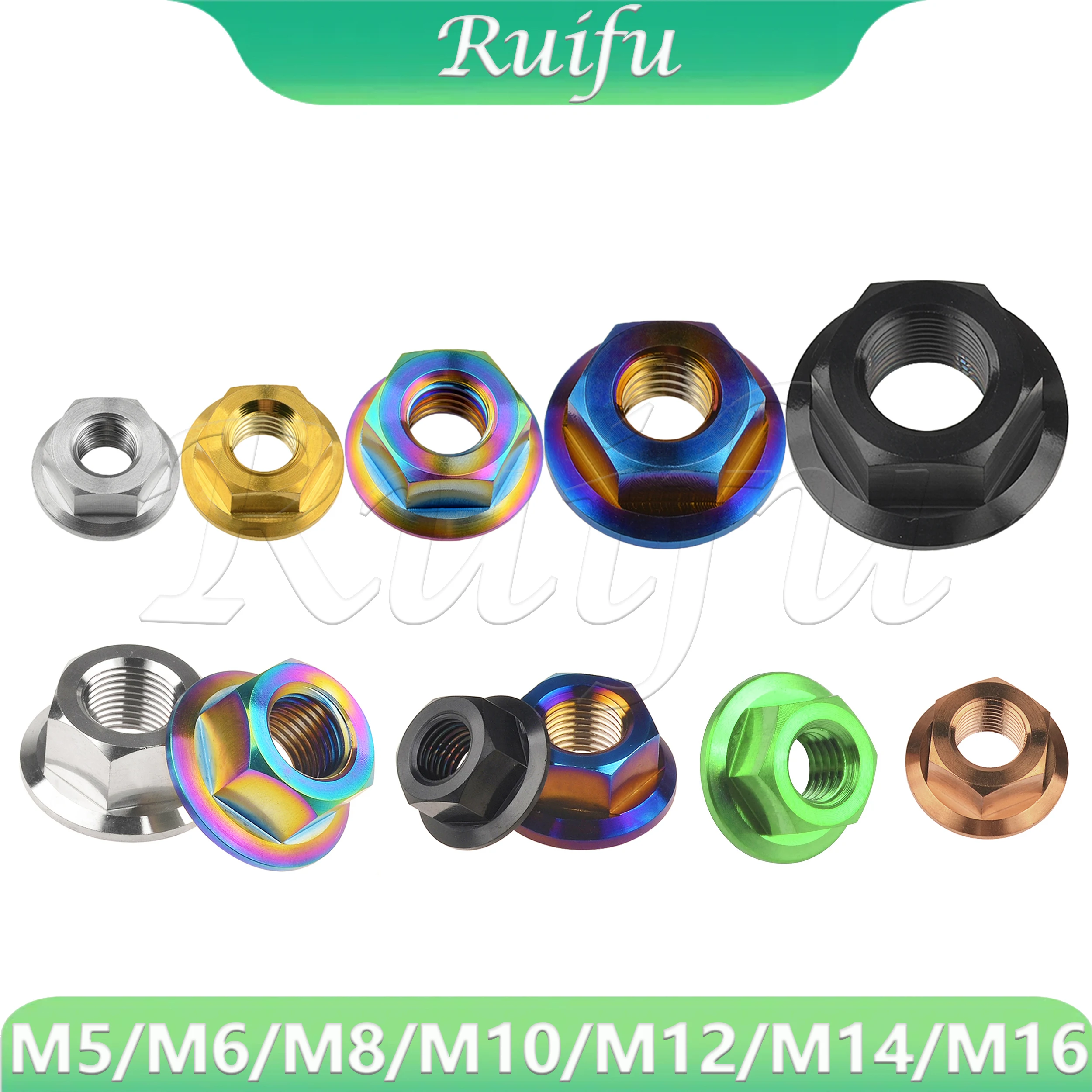

Ruifu Titanium Nut M5/M6/M8/M10/M12/M14/M16 DIN6923 Flange Hex Nut for Bike Motorcycle Car