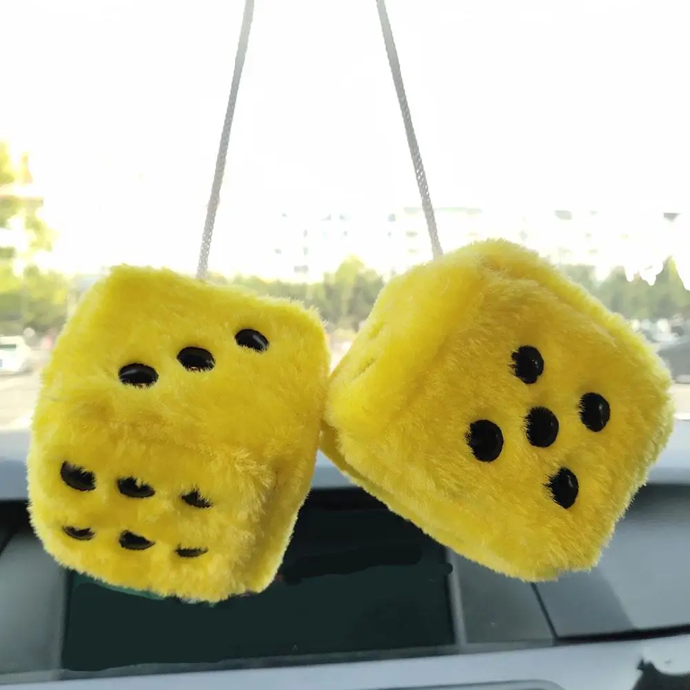 Fuzzy Plush Dice with Dots Retro Square Plush Hanging Mirror Fuzzy Dices Kid Toys for Pink Car Interior Ornament Decoration image 5