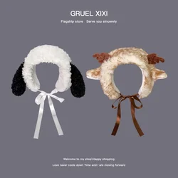 Japonês bonito filhote de cachorro orelhas de pelúcia earmuffs para mulheres outono e inverno quente versátil chifres cintas proteção da orelha gorros boné