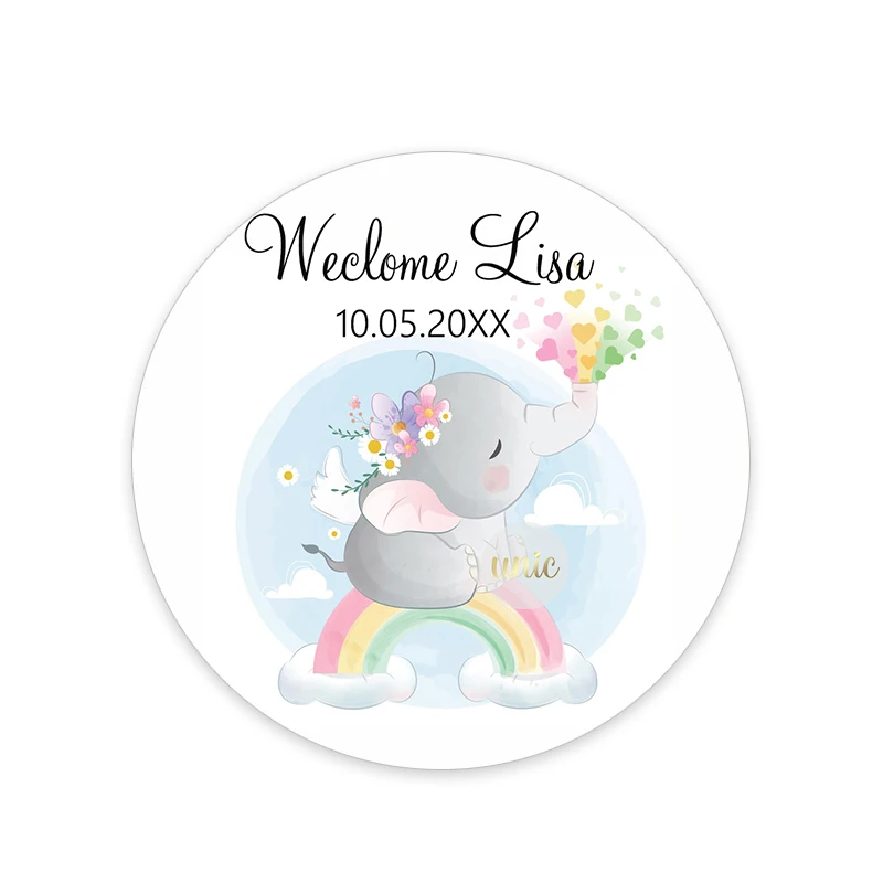 Custom Welcome Baby Hot Air Balloon Animals Birthday Party Labels Favors Round Sticker Baby Shower Personalise Travel Sticker