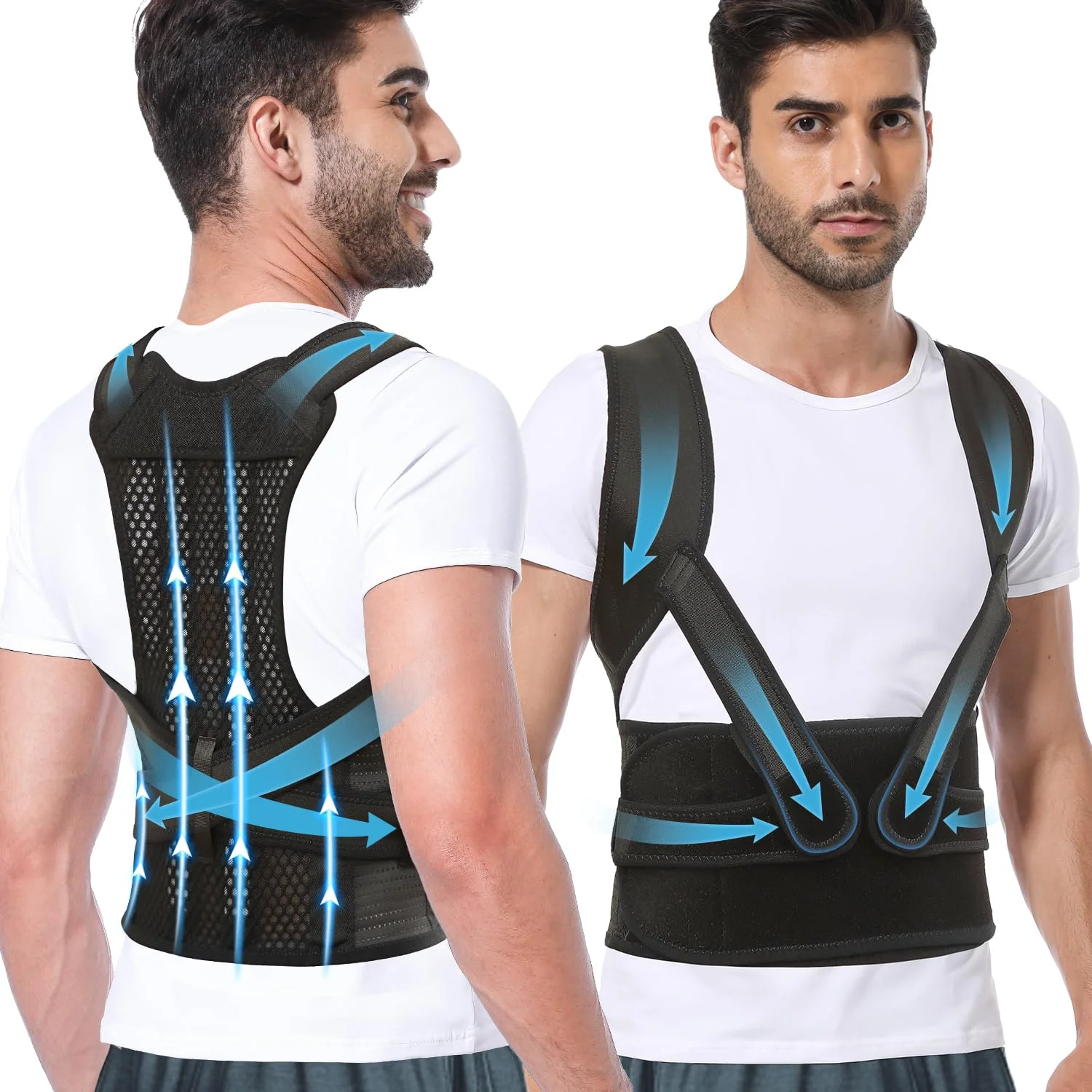 Upgraded Full Back Brace Posture Corrector for Men  Breathable Adjustable for Upper and  Back Pain Relief- Scoliosis Hunchback T