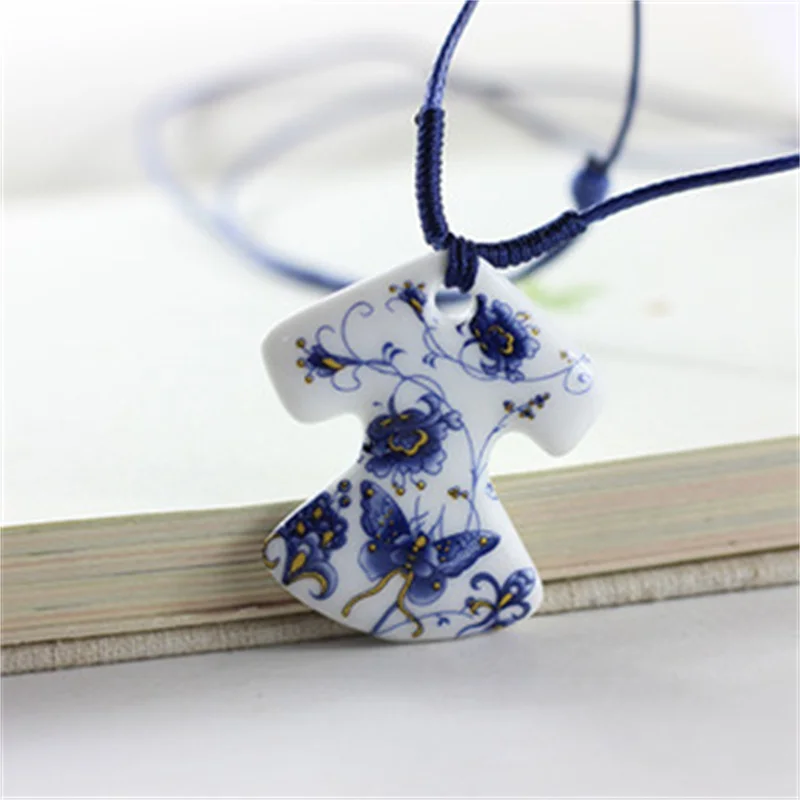 Handmade Vintage Ceramic Necklace Ethnic Style Chinese Jingdezhen Pendant Unique Women\'s Accessory  Collar Collares Jewelry