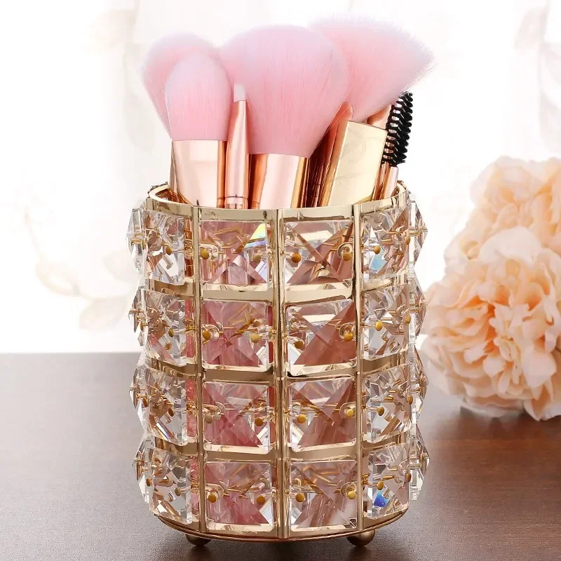 Europe Metal Makeup Brush Storage Holder Test Tube Eyebrow Pencil Organizer Bead Crystal  Jar Jewelry Diamond Cosmetic Box lw037