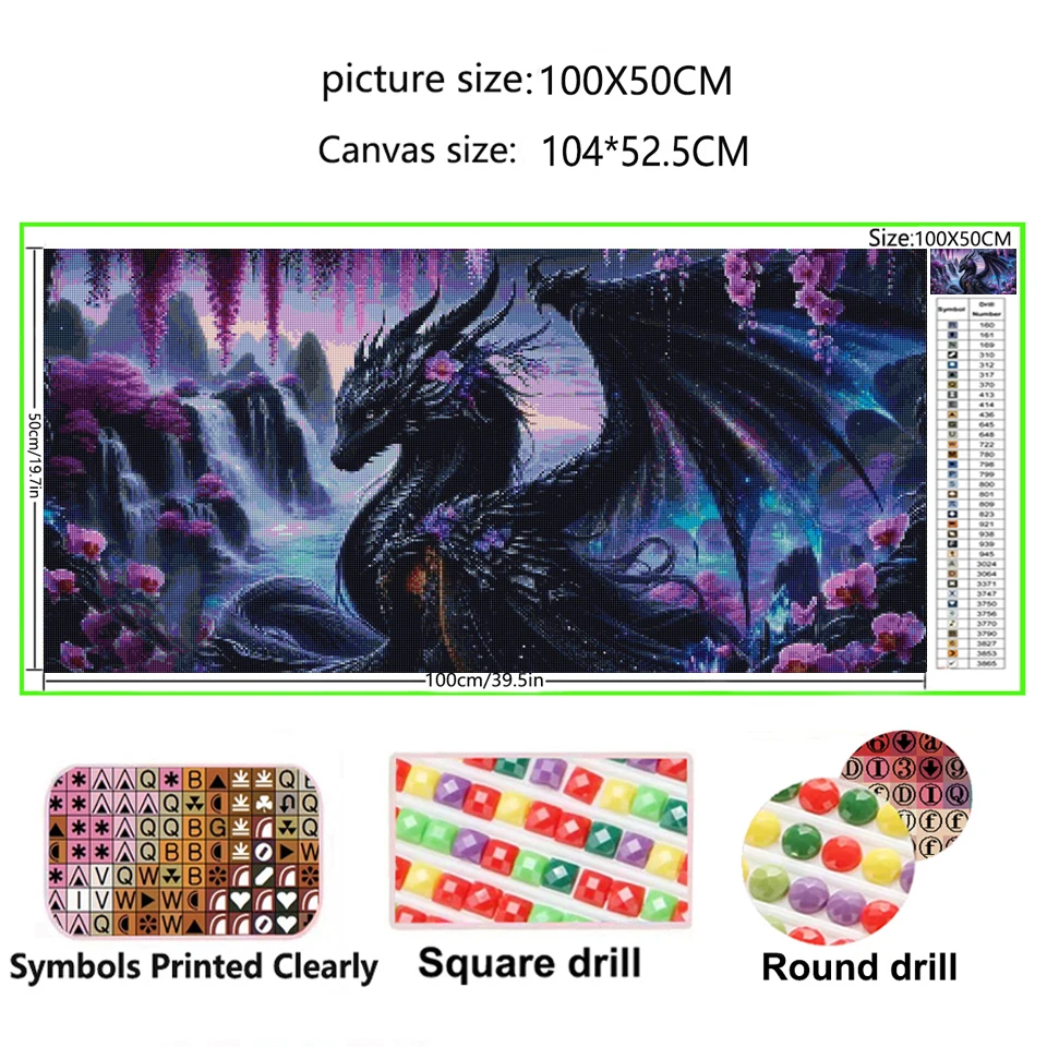 Flowers Waterfall Black Dragon Fantasy Animal Landscape DIY 5D Diamond Painting New 2025 Full Mosaic Diamond Embroidery Big Size