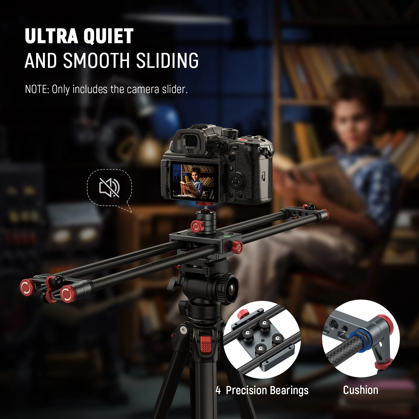 NEEWER 40cm/60cm Carbon Fiber Camera Slider with 360° Ball Head/Phone Clamp/Camera Mount, Dolly Rail Track For GoPro Insta360