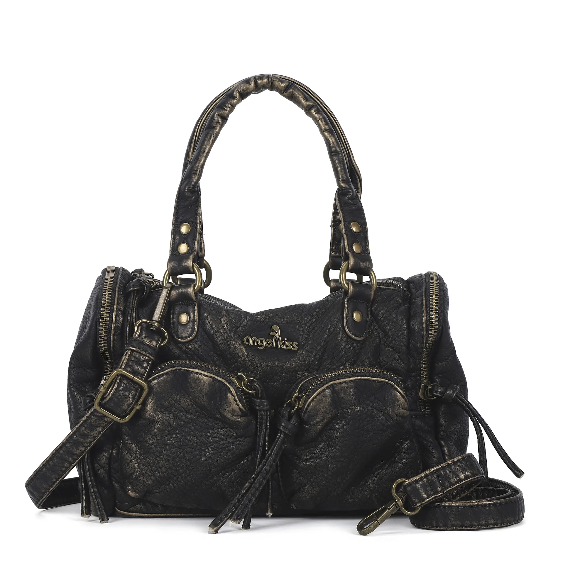 

Vintage Women Handbags Small Satchel Top-handle Boston Bag PU Shoulder Bag Fashion Dumpling Pack Multi-pockets Shoulder Bags