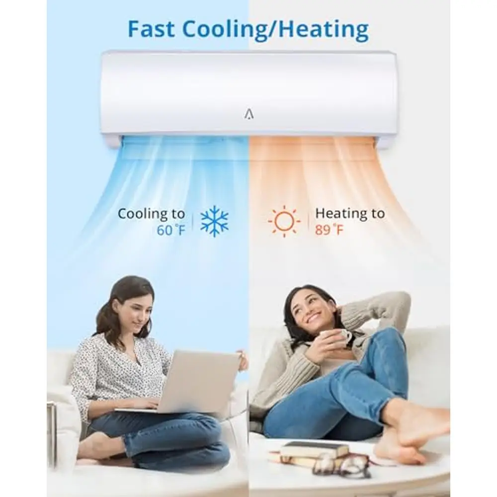 Smart Split Air Conditioner System 9000 BTU WiFi Alexa Google Auto Clean Energy Saving 19 Seer2 Inverter AC Kit Sleep Mode Eco