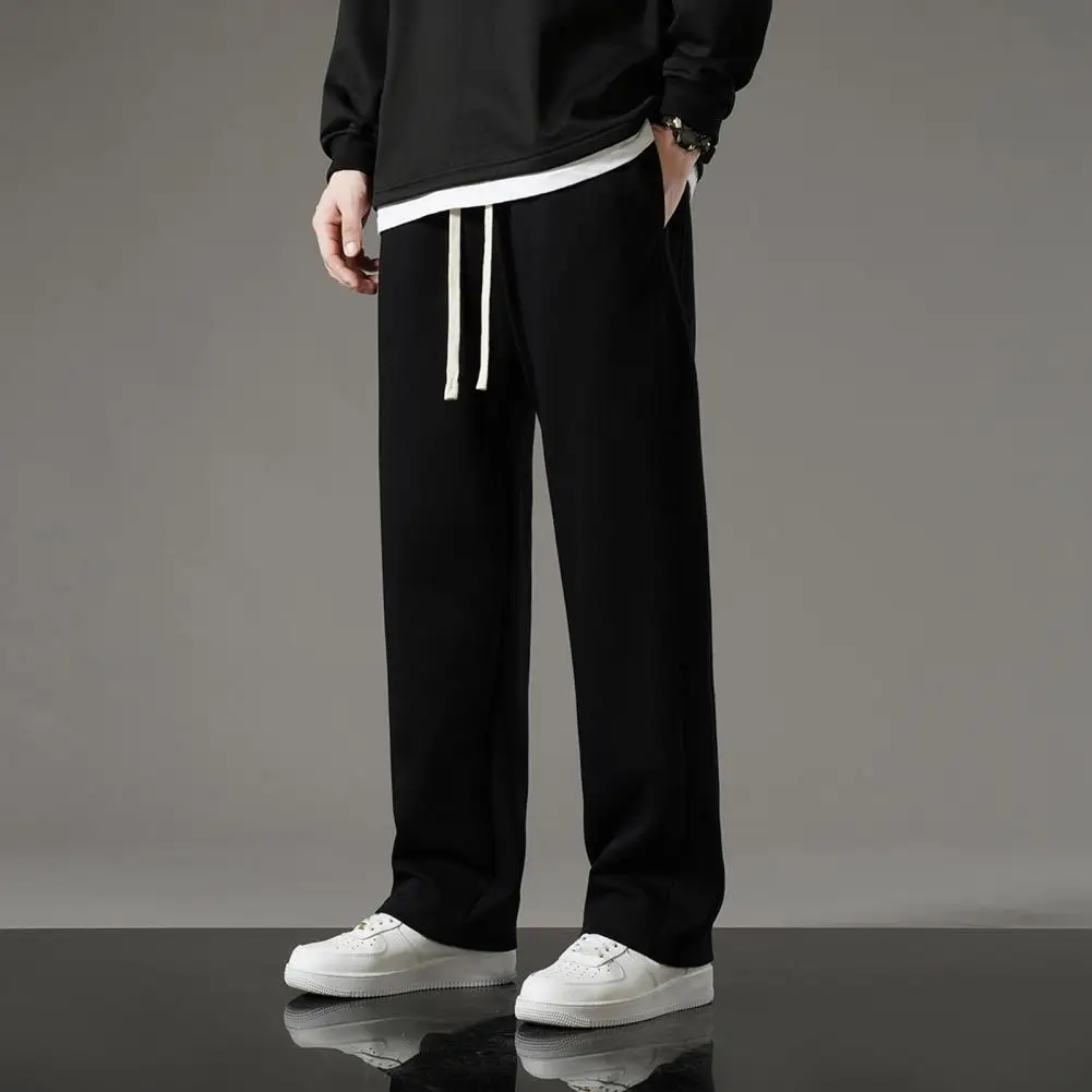 Men Spring Pants Men's Drawstring Elastic Waist Wide Leg Sweatpants with Pockets for Daily Wear Casual Sport Activities in Fall