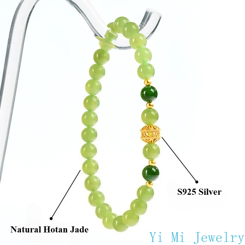 100% 天然古材ホータン翡翠ジャスパーラウンドビーズライトグリーンブレスレット翡翠女性アンティークハンドストリングファッションチャームジュエリー