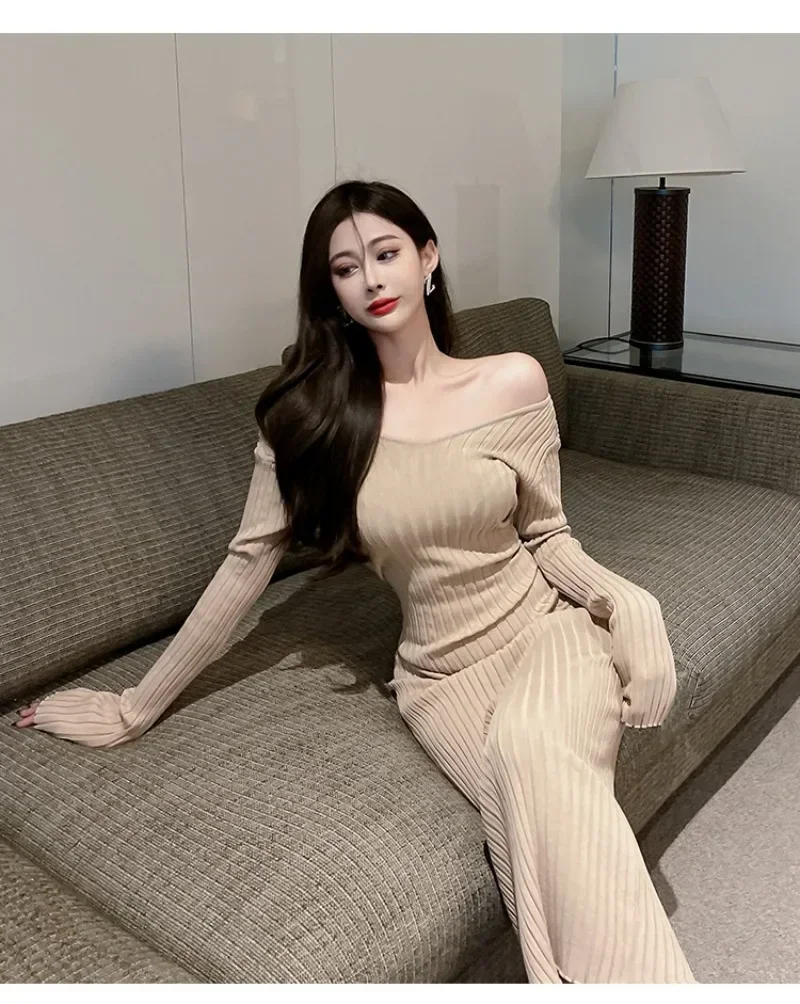 

Spring Women Knitted Dress Winter Elastic Slim Fit Sexy V-neck Bodycon Dress Korean Fashion Long Dresses For Women Y2k