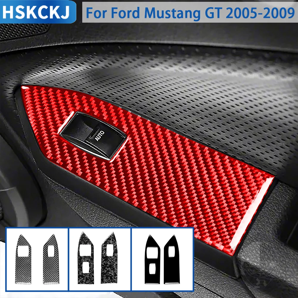 

For Ford Mustang GT 2005 2006 2007 2008 2009 Accessories Carbon Fiber Car Interior Door Window Lift Control Panel Trim Sticker