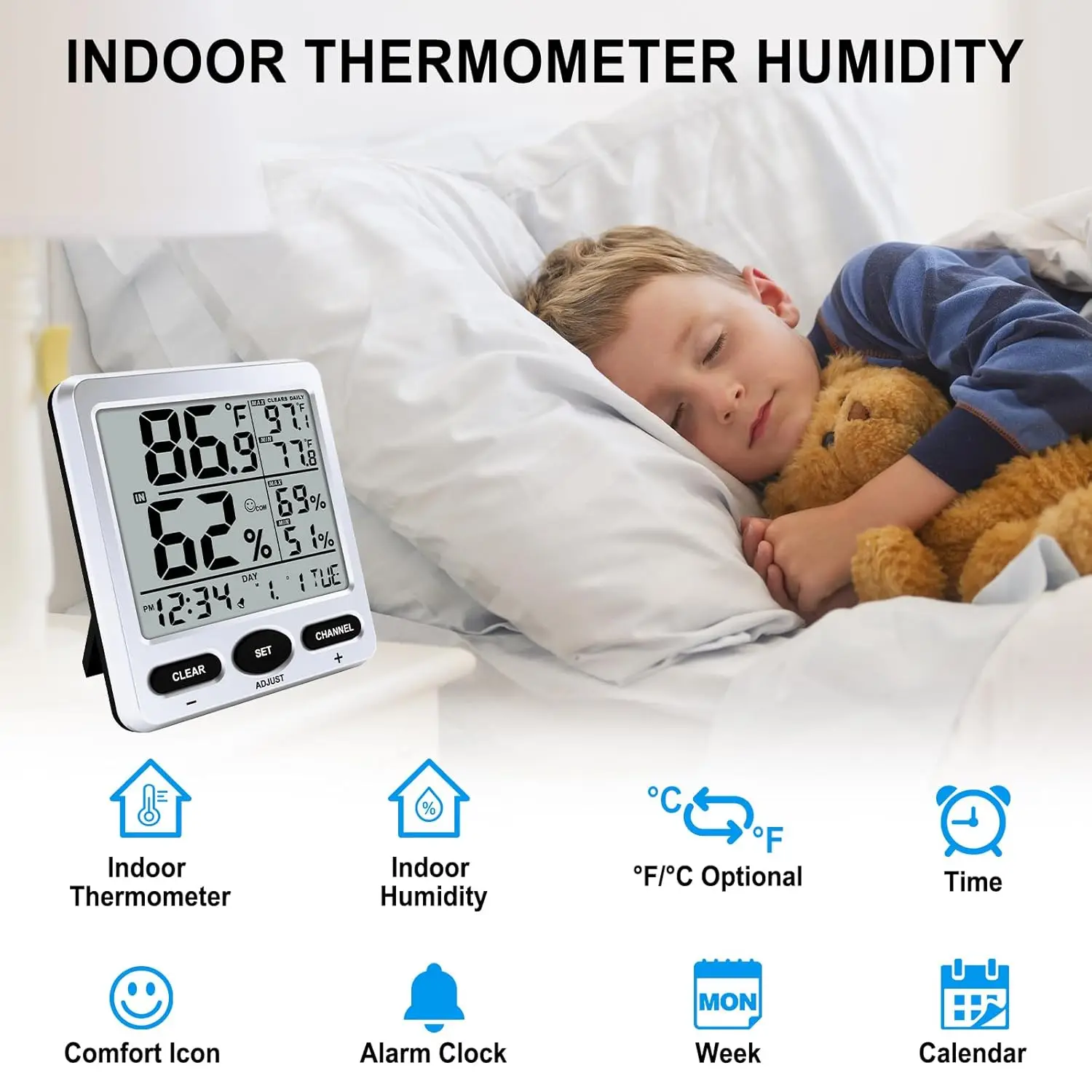 2025 Smart Indoor Digital Thermometer Hygrometer Real-Time Temp Humidity Monitor with Alarm Max/Min Records Calibration For Home