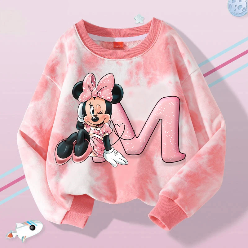 Nowe bluzy dziecięce Disney Minnie Mouse Kawaii Cartoon Letter Printed Sweatshirt Kids Casual Sports Tops 2024 New Girls Clothes