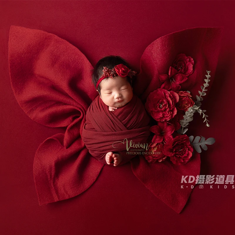 Newborn Photography Props Baby Soft Wrap +Headpiece+ Butterfly Posing Felt Pieces+Simulated Flower Studio Photoshoot Accessories